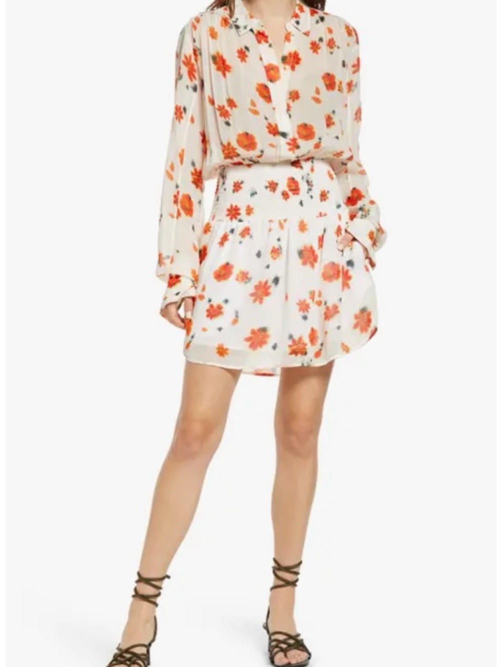 rag & bone White Mini Skirt with Orange Floral Print
